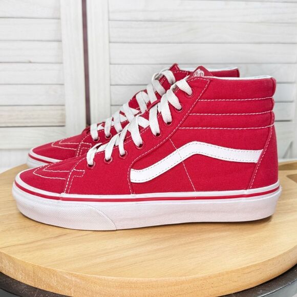 Vans SK8-Hi Canvas High-Top Sneakers Shoes Red White 7 Men 8.5 Women - Picture 3 of 11